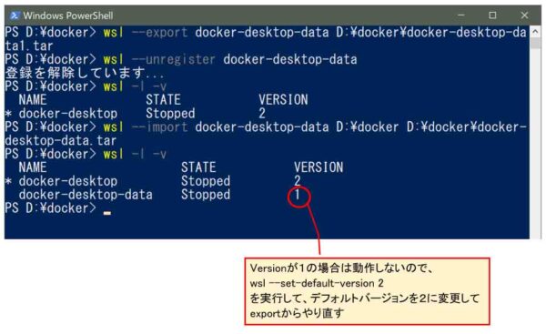 wslバージョン１はダメ