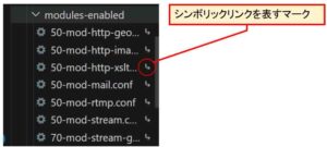 Visual Studio Code(VSCode)のエクスプローラーにシンボリックリンクマークが表示されている