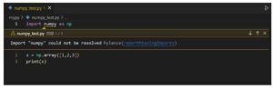 Pylanceでnumpy importが解決できないというメッセージ
