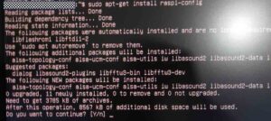 sudo apt-get install raspi-configコマンドでYキーを求められている様子