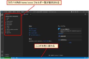 SSHリモートフォルダを開くと、下のバーが水色に変わる